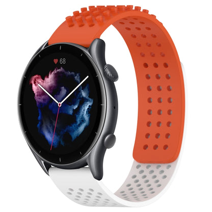 For Amazfit GTR 3 22mm Holes Breathable 3D Dots Silicone Watch Band(Orange+White) - Watch Bands by PMC Jewellery | Online Shopping South Africa | PMC Jewellery