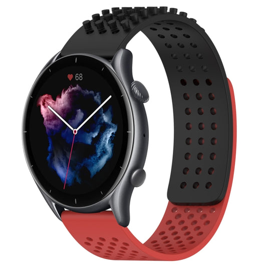 For Amazfit GTR 3 22mm Holes Breathable 3D Dots Silicone Watch Band(Black+Red) - Watch Bands by PMC Jewellery | Online Shopping South Africa | PMC Jewellery