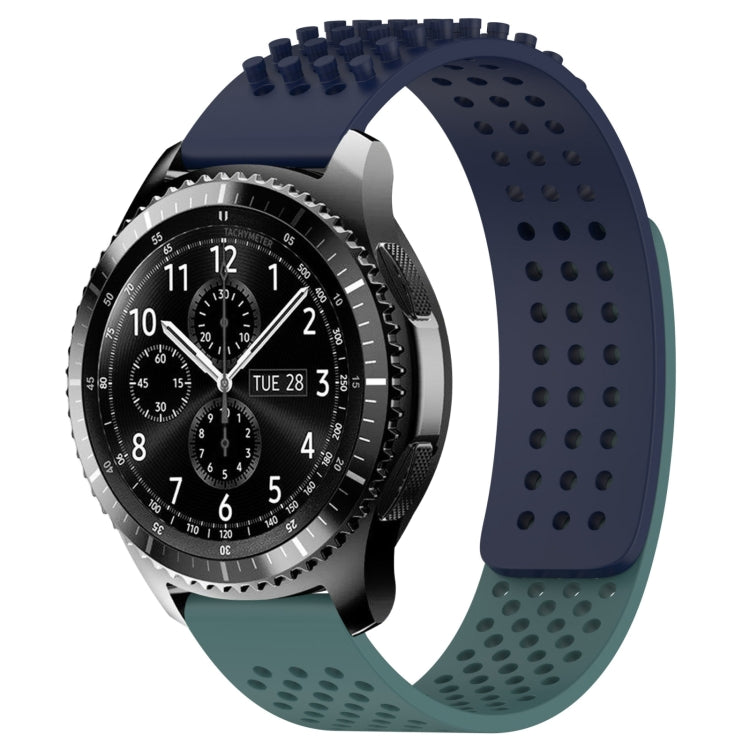 For Samsung Gear S3 Frontier 22mm Holes Breathable 3D Dots Silicone Watch Band(Midnight Blue+Olive Green) - Watch Bands by PMC Jewellery | Online Shopping South Africa | PMC Jewellery