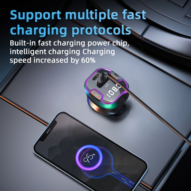 C49 With Type-C+USB Port FM Transmitter Car Bluetooth Adapter Ambient Light MP3 Music Player - Bluetooth Car Kits by PMC TechLife | Online Shopping South Africa | PMC TechLife | Buy Now Pay Later Mobicred