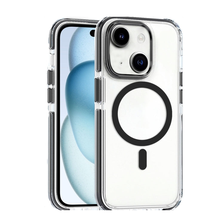 For iPhone 15 Dual-color MagSafe TPU Hybrid Clear PC Shockproof Phone Case(Black) - iPhone 15 Cases by PMC TechLife | Online Shopping South Africa | PMC TechLife