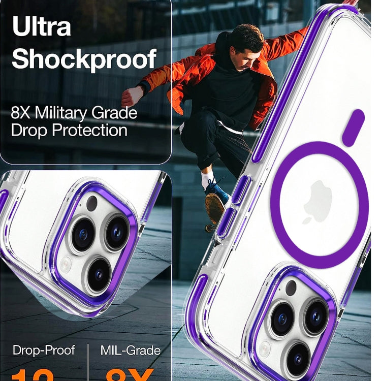 For iPhone 15 Plus Dual-color MagSafe TPU Hybrid Clear PC Shockproof Phone Case(Purple) - iPhone 15 Plus Cases by PMC Jewellery | Online Shopping South Africa | PMC Jewellery