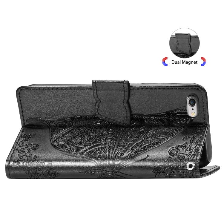 For iPhone 16e Butterfly Love Flower Embossed Leather Phone Case(Black) - iPhone 16e Cases by PMC TechLife | Online Shopping South Africa | PMC TechLife | Buy Now Pay Later Mobicred