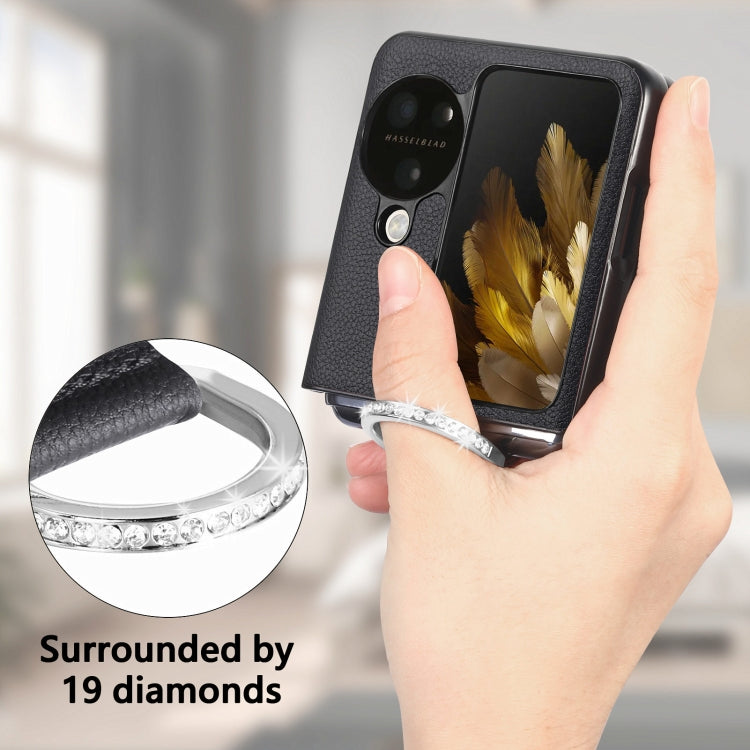 For OPPO Find N3 Flip Litchi PU Diamond-encrusted Ring Phone Case(Black) - Find N3 Flip Cases by PMC TechLife | Online Shopping South Africa | PMC TechLife