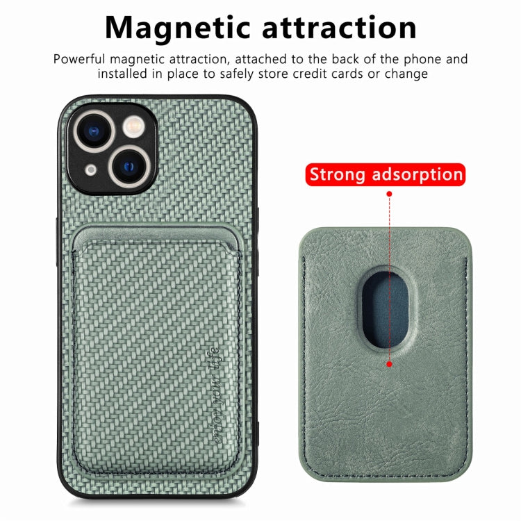 For iPhone 15 Carbon Fiber Leather Card Magsafe Phone Case(Green) - iPhone 15 Cases by PMC Jewellery | Online Shopping South Africa | PMC Jewellery