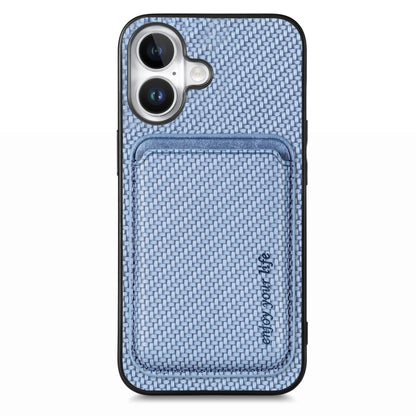 For iPhone 16 Carbon Fiber Leather Card Magsafe Phone Case(Blue) - iPhone 16 Cases by PMC Jewellery | Online Shopping South Africa | PMC Jewellery | Buy Now Pay Later Mobicred