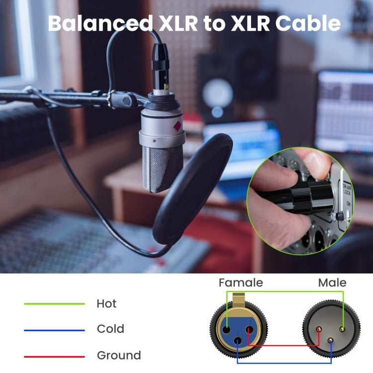 JUNSUNMAY XLR Male to Female Mic Cord 3 Pin Audio Cable Balanced Shielded Cable, Length:0.5m - Microphone Audio Cable & Connector by JUNSUNMAY | Online Shopping South Africa | PMC Jewellery | Buy Now Pay Later Mobicred