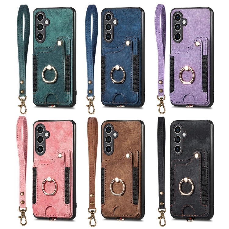 For Samsung Galaxy S25+ 5G Retro Skin-feel Ring Multi-card Wallet Phone Case(Black) - Galaxy S25+ 5G Cases by PMC TechLife | Online Shopping South Africa | PMC TechLife | Buy Now Pay Later Mobicred