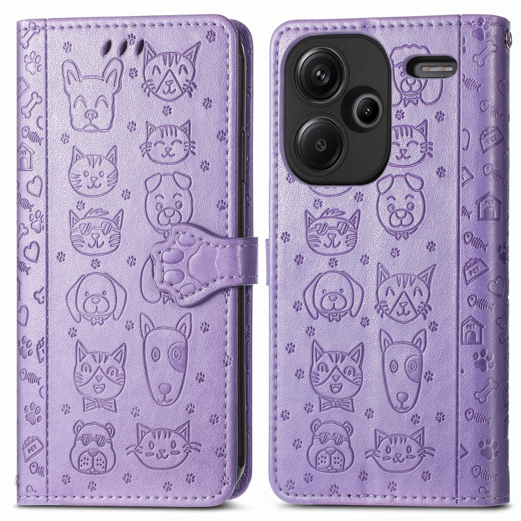 For Xiaomi Redmi Note 13 Pro+ Cat and Dog Embossed Leather Phone Case(Purple) - Note 13 Pro+ Cases by PMC TechLife | Online Shopping South Africa | PMC TechLife