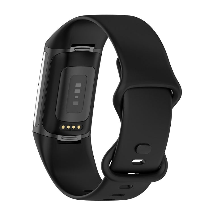 For Fitbit Charge 6 Solid Color Butterfly Buckle Silicone Watch Band, Size:L Size(Black) - Watch Bands by PMC Jewellery | Online Shopping South Africa | PMC Jewellery | Buy Now Pay Later Mobicred