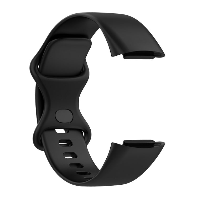 For Fitbit Charge 6 Solid Color Butterfly Buckle Silicone Watch Band, Size:L Size(Black) - Watch Bands by PMC Jewellery | Online Shopping South Africa | PMC Jewellery | Buy Now Pay Later Mobicred