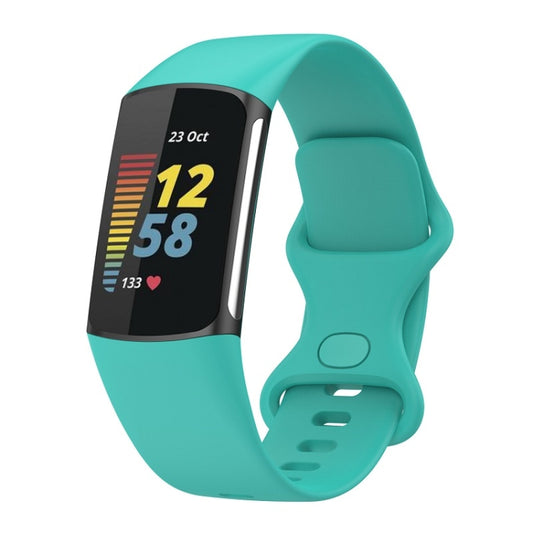 For Fitbit Charge 6 Solid Color Butterfly Buckle Silicone Watch Band, Size:L Size(Teal Green) - Watch Bands by PMC Jewellery | Online Shopping South Africa | PMC Jewellery | Buy Now Pay Later Mobicred