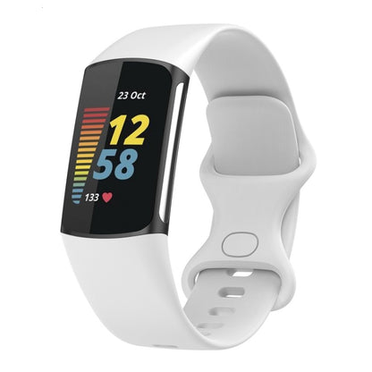 For Fitbit Charge 6 Solid Color Butterfly Buckle Silicone Watch Band, Size:S Size(White) - Watch Bands by PMC Jewellery | Online Shopping South Africa | PMC Jewellery | Buy Now Pay Later Mobicred