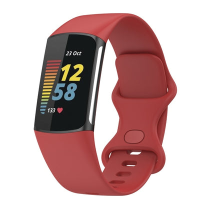 For Fitbit Charge 6 Solid Color Butterfly Buckle Silicone Watch Band, Size:S Size(Red) - Watch Bands by PMC Jewellery | Online Shopping South Africa | PMC Jewellery | Buy Now Pay Later Mobicred