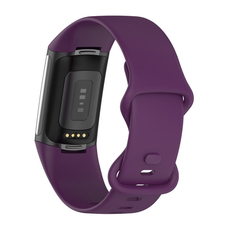 For Fitbit Charge 6 Solid Color Butterfly Buckle Silicone Watch Band, Size:S Size(Dark Purple) - Watch Bands by PMC Jewellery | Online Shopping South Africa | PMC Jewellery | Buy Now Pay Later Mobicred