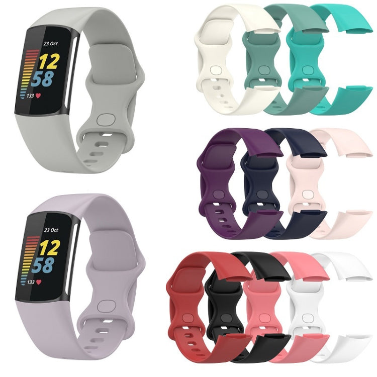 For Fitbit Charge 6 Solid Color Butterfly Buckle Silicone Watch Band, Size:S Size(Black) - Watch Bands by PMC Jewellery | Online Shopping South Africa | PMC Jewellery | Buy Now Pay Later Mobicred