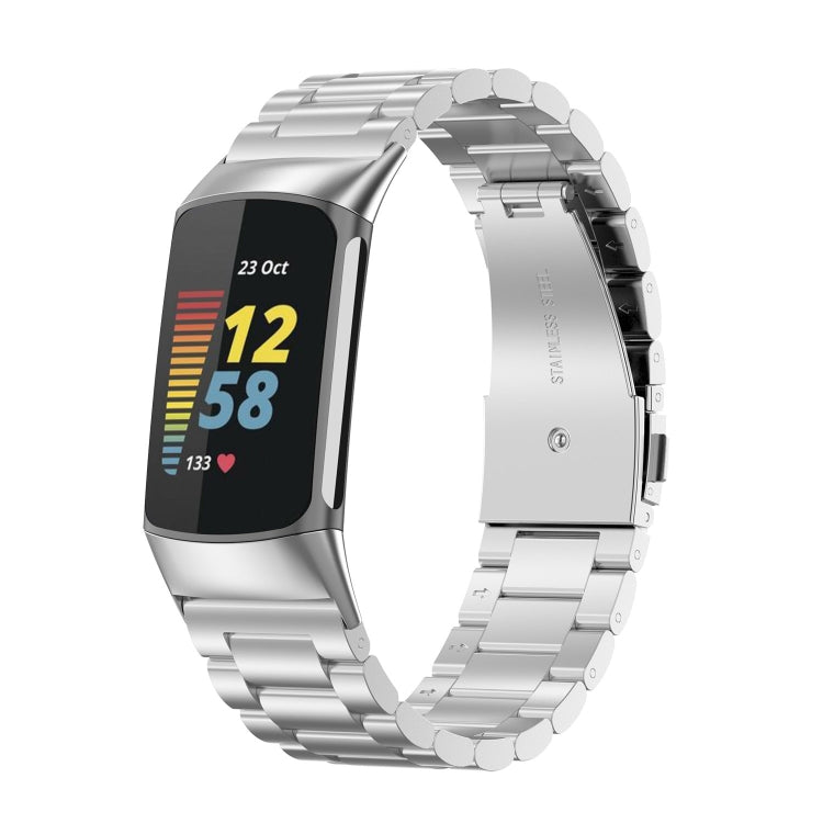 For Fitbit Charge 6 Three Beads Stainless Steel Metal Watch Band(Silver) - Watch Bands by PMC TechLife | Online Shopping South Africa | PMC TechLife | Buy Now Pay Later Mobicred