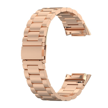 For Fitbit Charge 6 Three Beads Stainless Steel Metal Watch Band(Rose Gold) - Watch Bands by PMC Jewellery | Online Shopping South Africa | PMC Jewellery | Buy Now Pay Later Mobicred