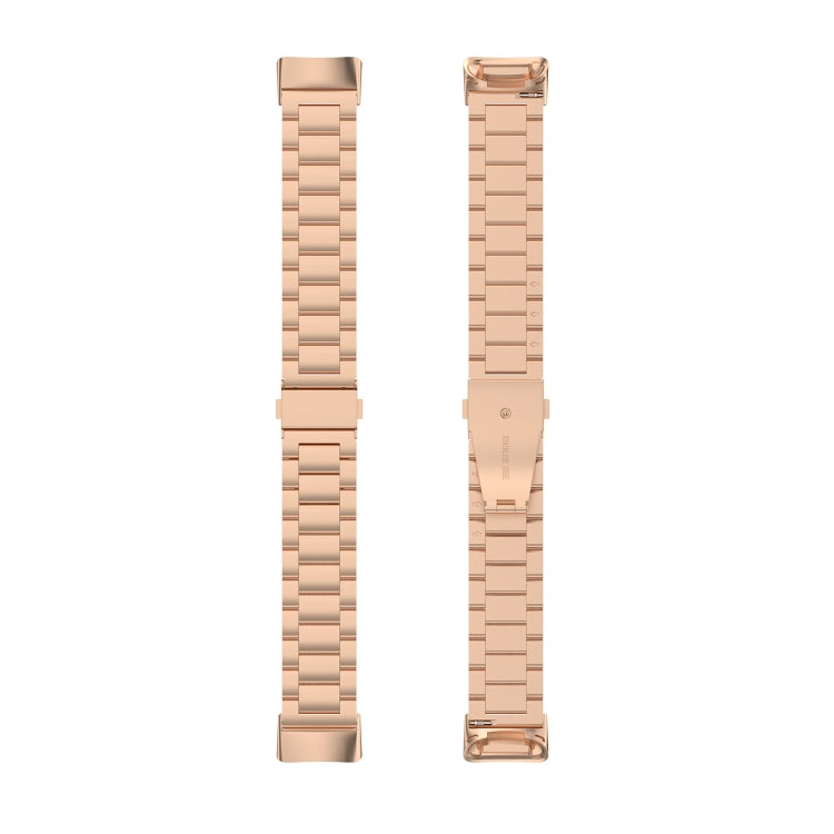 For Fitbit Charge 6 Three Beads Stainless Steel Metal Watch Band(Rose Gold) - Watch Bands by PMC Jewellery | Online Shopping South Africa | PMC Jewellery | Buy Now Pay Later Mobicred