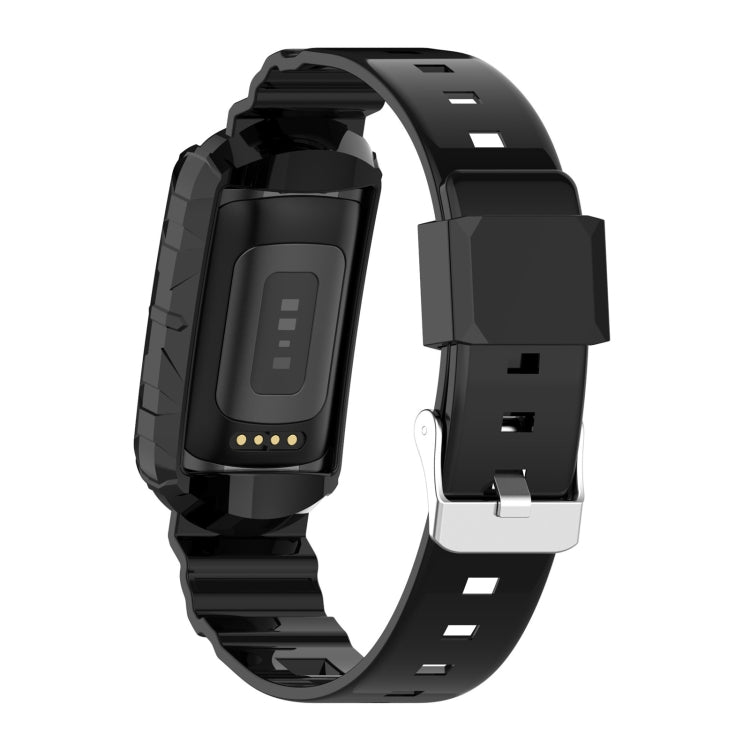 For Fitbit Charge 6 / 5 / 4 / 3 Armor Integrated TPU Watch Band(Black) - Watch Bands by PMC Jewellery | Online Shopping South Africa | PMC Jewellery | Buy Now Pay Later Mobicred