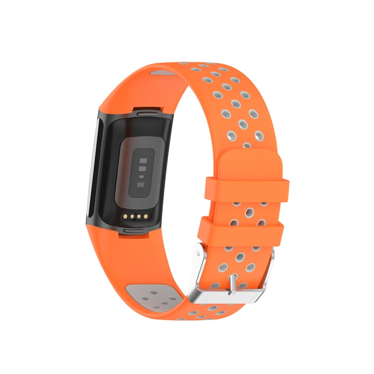 For Fitbit Charge 6 Dual Color Breathable Silicone Watch Band(Orange+Gray) - Watch Bands by PMC Jewellery | Online Shopping South Africa | PMC Jewellery | Buy Now Pay Later Mobicred