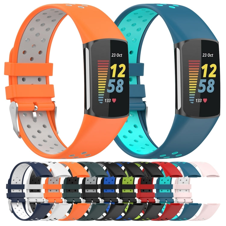 For Fitbit Charge 6 Dual Color Breathable Silicone Watch Band(Blue+Teal Green) - Watch Bands by PMC Jewellery | Online Shopping South Africa | PMC Jewellery | Buy Now Pay Later Mobicred