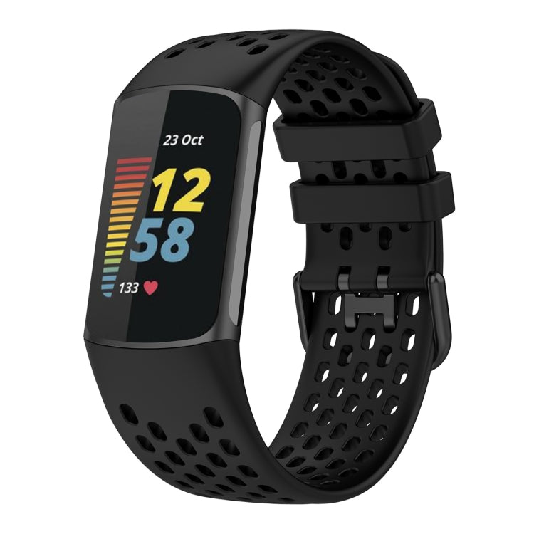 For Fitbit Charge 6 Solid Color Breathable Sports Silicone Watch Band(Black) - Watch Bands by PMC Jewellery | Online Shopping South Africa | PMC Jewellery | Buy Now Pay Later Mobicred