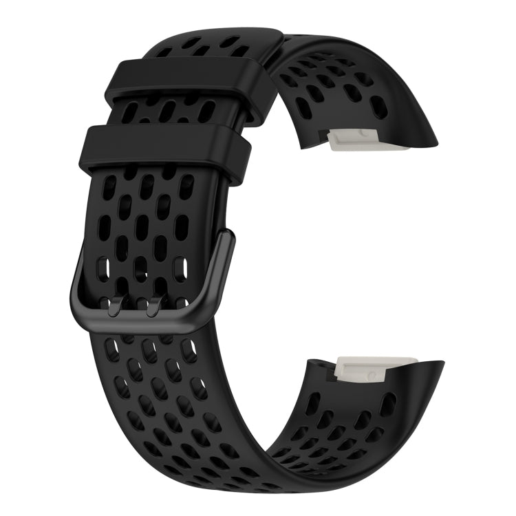 For Fitbit Charge 6 Solid Color Breathable Sports Silicone Watch Band(Black) - Watch Bands by PMC Jewellery | Online Shopping South Africa | PMC Jewellery | Buy Now Pay Later Mobicred