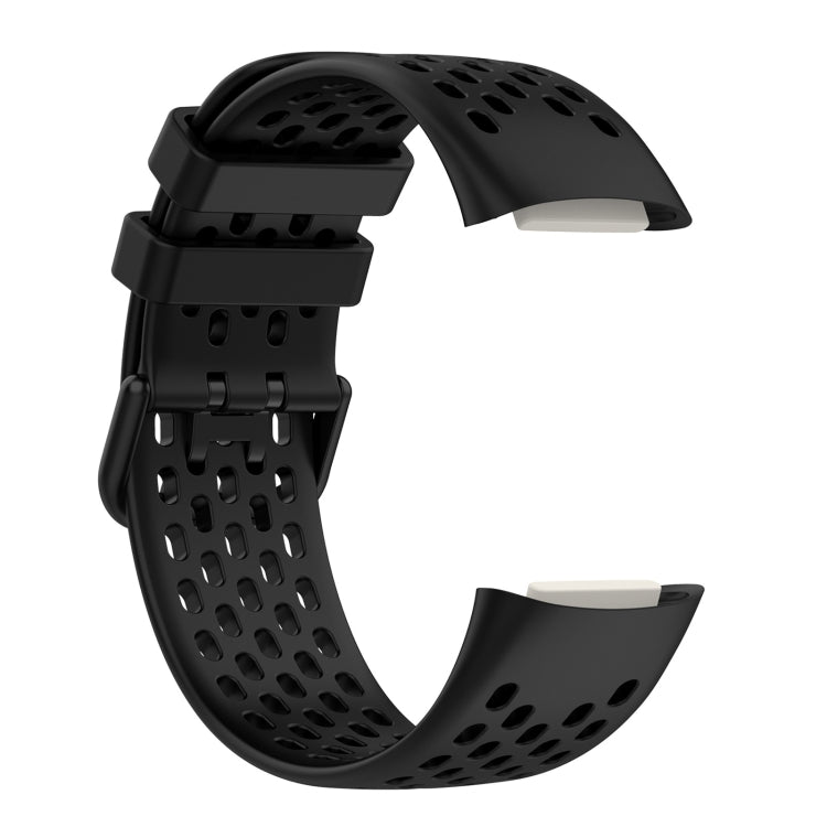 For Fitbit Charge 6 Solid Color Breathable Sports Silicone Watch Band(Black) - Watch Bands by PMC Jewellery | Online Shopping South Africa | PMC Jewellery | Buy Now Pay Later Mobicred