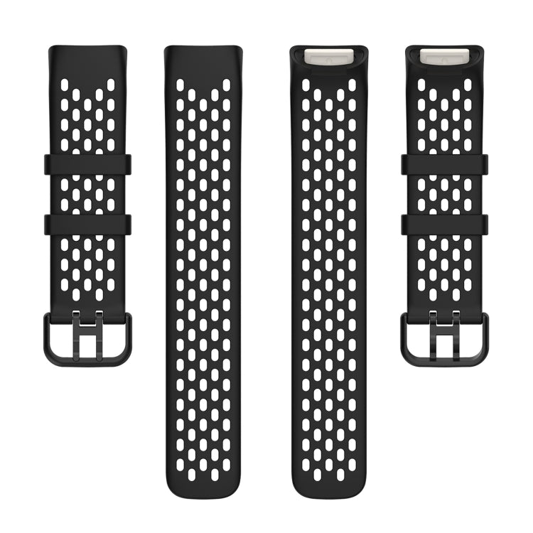 For Fitbit Charge 6 Solid Color Breathable Sports Silicone Watch Band(Black) - Watch Bands by PMC Jewellery | Online Shopping South Africa | PMC Jewellery | Buy Now Pay Later Mobicred