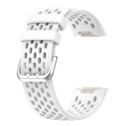 For Fitbit Charge 5 Solid Color Breathable Sports Silicone Watch Band(White) - Watch Bands by PMC Jewellery | Online Shopping South Africa | PMC Jewellery | Buy Now Pay Later Mobicred