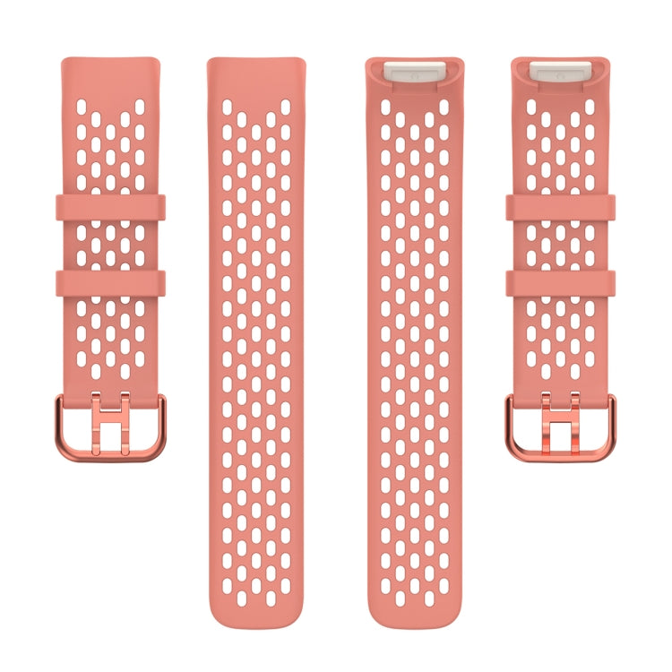 For Fitbit Charge 5 Solid Color Breathable Sports Silicone Watch Band(Pink) - Watch Bands by PMC Jewellery | Online Shopping South Africa | PMC Jewellery | Buy Now Pay Later Mobicred