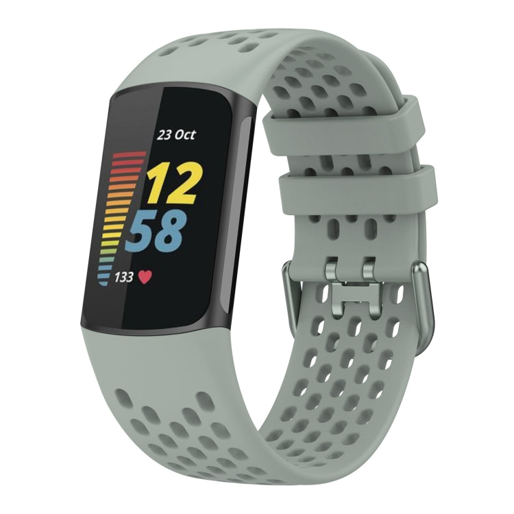 For Fitbit Charge 5 Solid Color Breathable Sports Silicone Watch Band(Gray) - Watch Bands by PMC TechLife | Online Shopping South Africa | PMC TechLife | Buy Now Pay Later Mobicred