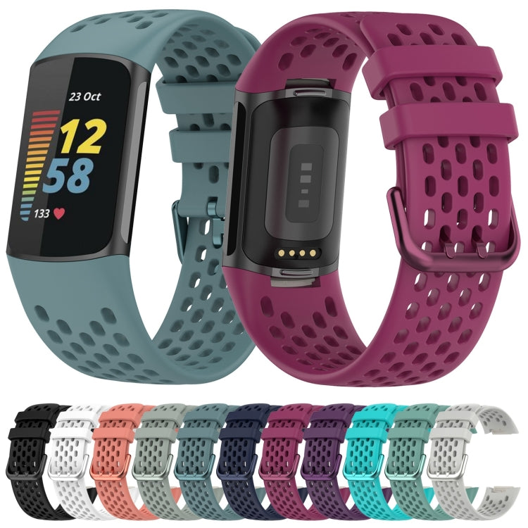 For Fitbit Charge 5 Solid Color Breathable Sports Silicone Watch Band(Teal Green) - Watch Bands by PMC Jewellery | Online Shopping South Africa | PMC Jewellery | Buy Now Pay Later Mobicred