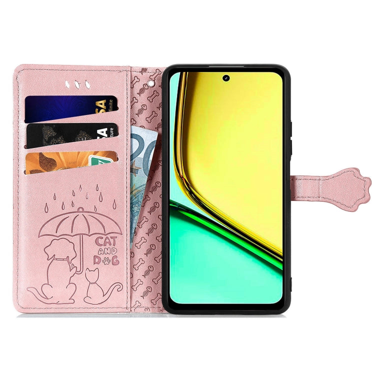 For Realme C67 4G Cat and Dog Embossed Leather Phone Case(Rose Gold) - C67 Cases by PMC TechLife | Online Shopping South Africa | PMC TechLife | Buy Now Pay Later Mobicred