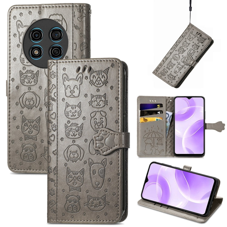 For Ulefone Note 15 Cat and Dog Embossed Leather Phone Case(Grey) - Ulefone Cases by PMC Jewellery | Online Shopping South Africa | PMC Jewellery | Buy Now Pay Later Mobicred