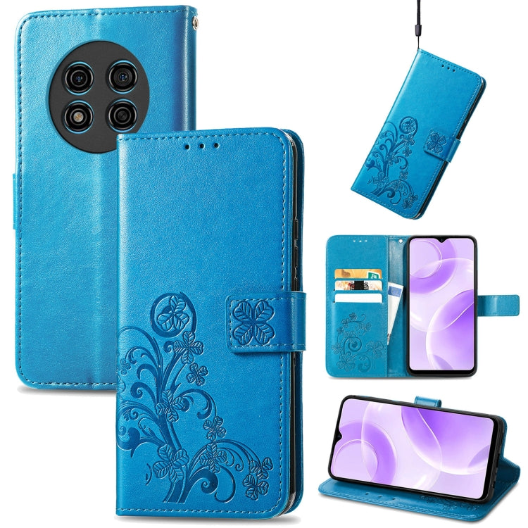 For Ulefone Note 15 Four-leaf Clasp Embossed Buckle Leather Phone Case(Blue) - Ulefone Cases by PMC Jewellery | Online Shopping South Africa | PMC Jewellery | Buy Now Pay Later Mobicred