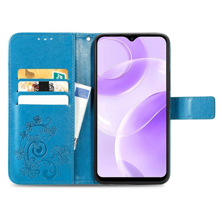 For Ulefone Note 15 Four-leaf Clasp Embossed Buckle Leather Phone Case(Blue) - Ulefone Cases by PMC Jewellery | Online Shopping South Africa | PMC Jewellery | Buy Now Pay Later Mobicred