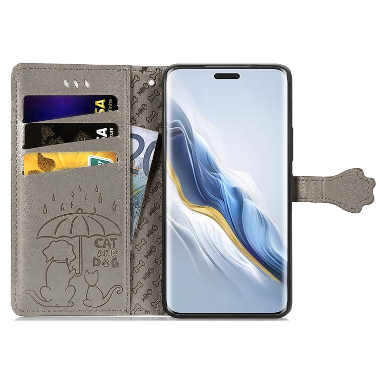 For Honor Magic6 Pro Cat and Dog Embossed Leather Phone Case(Grey) - Honor Cases by PMC Jewellery | Online Shopping South Africa | PMC Jewellery | Buy Now Pay Later Mobicred