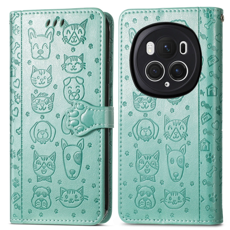 For Honor Magic6 Pro Cat and Dog Embossed Leather Phone Case(Green) - Honor Cases by PMC Jewellery | Online Shopping South Africa | PMC Jewellery | Buy Now Pay Later Mobicred