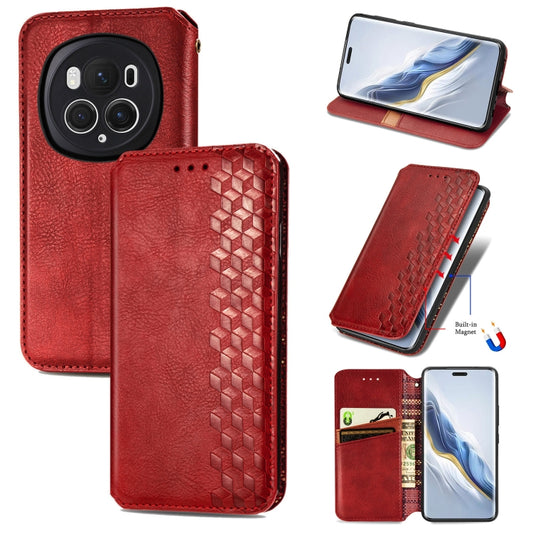 For Honor Magic6 Pro Cubic Grid Pressed Magnetic Leather Phone Case(Red) - Honor Cases by PMC Jewellery | Online Shopping South Africa | PMC Jewellery | Buy Now Pay Later Mobicred