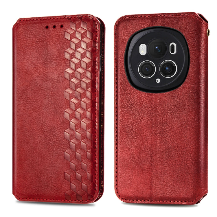 For Honor Magic6 Pro Cubic Grid Pressed Magnetic Leather Phone Case(Red) - free shipping - PMC Jewellery - Order now!