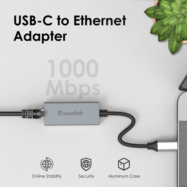 WAVLINK NWU329GC Type-C to RJ45 LAN Network Cable Converter Gigabit Ethernet Adapter - free shipping - PMC Jewellery - Order now!