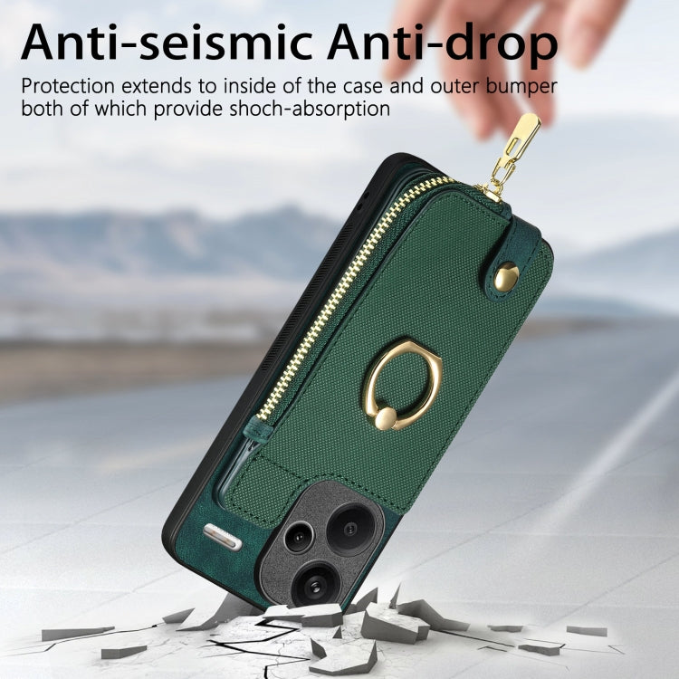 Xiaomi Redmi Note 13 Pro+ Cross Leather Ring Vertical Zipper Wallet Back Phone Case(Green) - Note 13 Pro+ Cases by PMC TechLife | Online Shopping South Africa | PMC TechLife