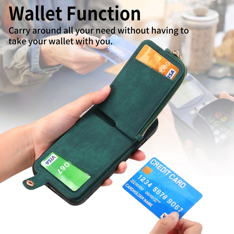 Xiaomi Redmi Note 13 Pro+ Cross Leather Ring Vertical Zipper Wallet Back Phone Case(Green) - Note 13 Pro+ Cases by PMC TechLife | Online Shopping South Africa | PMC TechLife