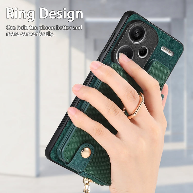Xiaomi Redmi Note 13 Pro+ Cross Leather Ring Vertical Zipper Wallet Back Phone Case(Green) - Note 13 Pro+ Cases by PMC TechLife | Online Shopping South Africa | PMC TechLife