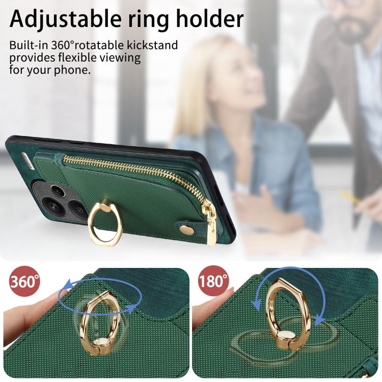 Xiaomi Redmi Note 13 Pro+ Cross Leather Ring Vertical Zipper Wallet Back Phone Case(Green) - Note 13 Pro+ Cases by PMC TechLife | Online Shopping South Africa | PMC TechLife