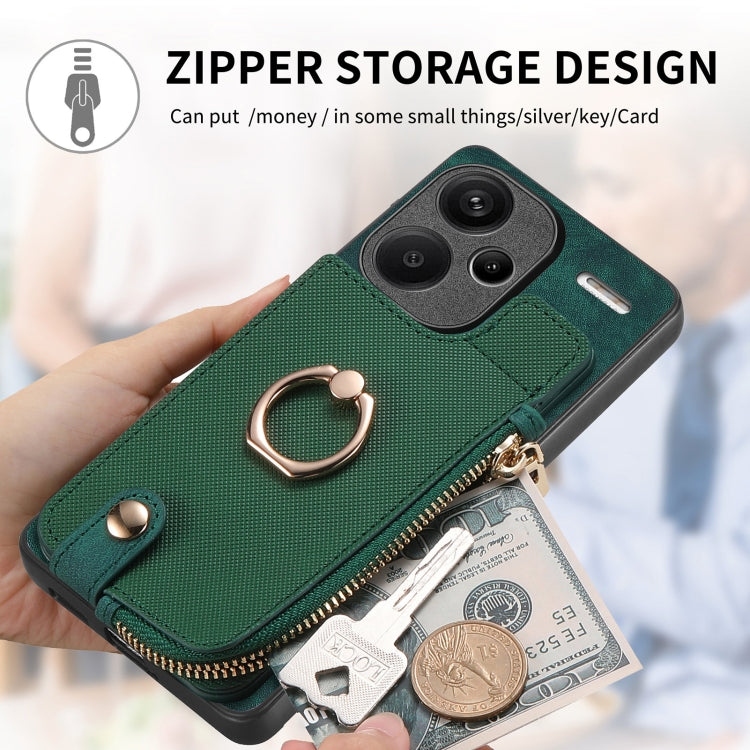 Xiaomi Redmi Note 13 Pro+ Cross Leather Ring Vertical Zipper Wallet Back Phone Case(Green) - Note 13 Pro+ Cases by PMC TechLife | Online Shopping South Africa | PMC TechLife