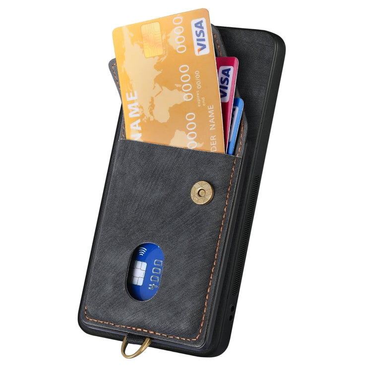 For Xiaomi Redmi Note 13 Pro 5G Retro Card Wallet Fold Leather Phone Case with Strap(Black) - Note 13 Pro Cases by PMC TechLife | Online Shopping South Africa | PMC TechLife | Buy Now Pay Later Mobicred