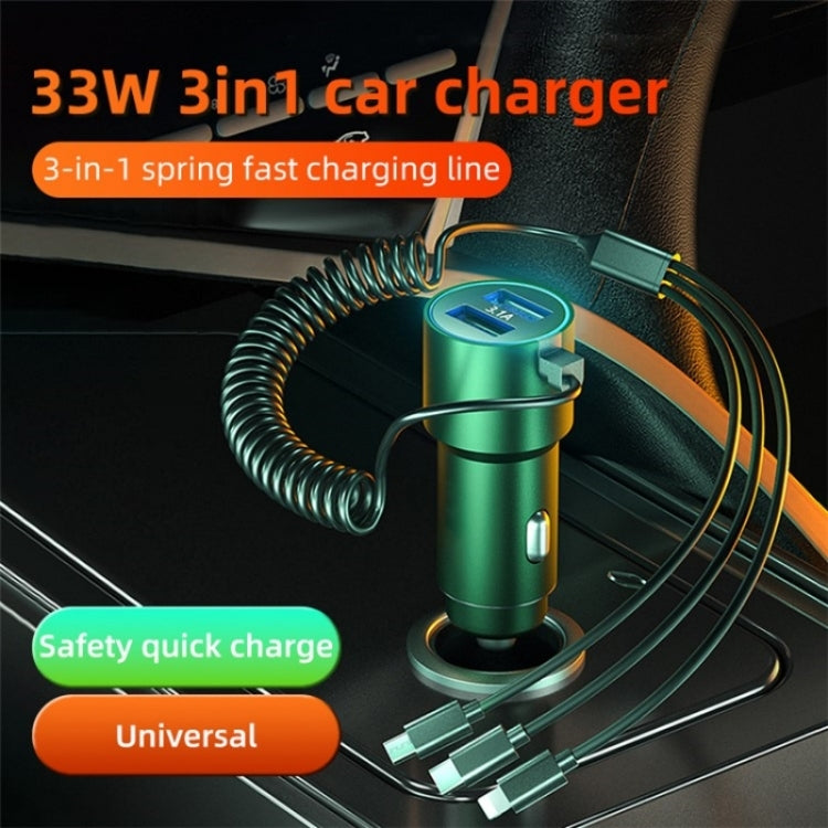 K15 Car Adapter 3 in 1 Stretchable Cable 22.5W Quick Charge Cigarette Lighter Dual USB Ports - Car Charger by PMC Jewellery | Online Shopping South Africa | PMC Jewellery | Buy Now Pay Later Mobicred